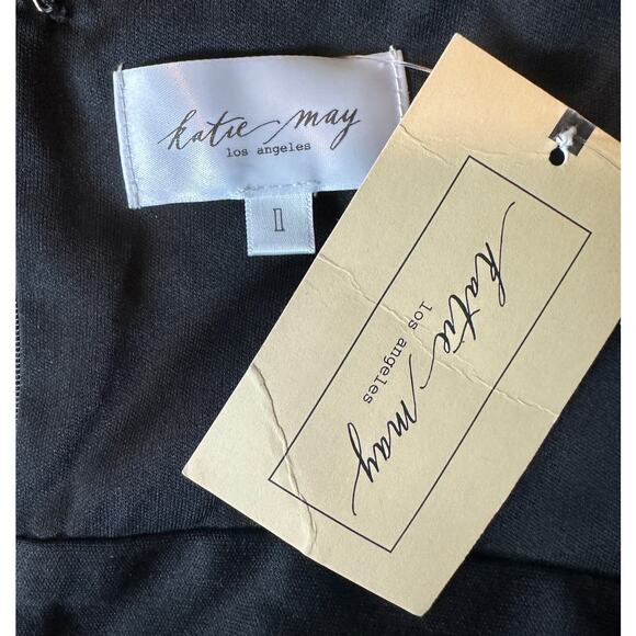 Katie May Black Cocktail Jumpsuit LARGE Halter Wide Leg Split Hem Party $285 NEW - Picture 10 of 10